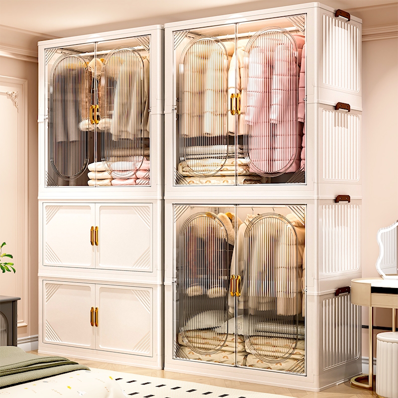 Living Pace ตู้พลาสติก ตู้เก็บของ มีล้อ พับได้ 60CM (ขาว/ใส) ประหยัดพื้นที่ กันความชื้น วัสดุ PP ทัน