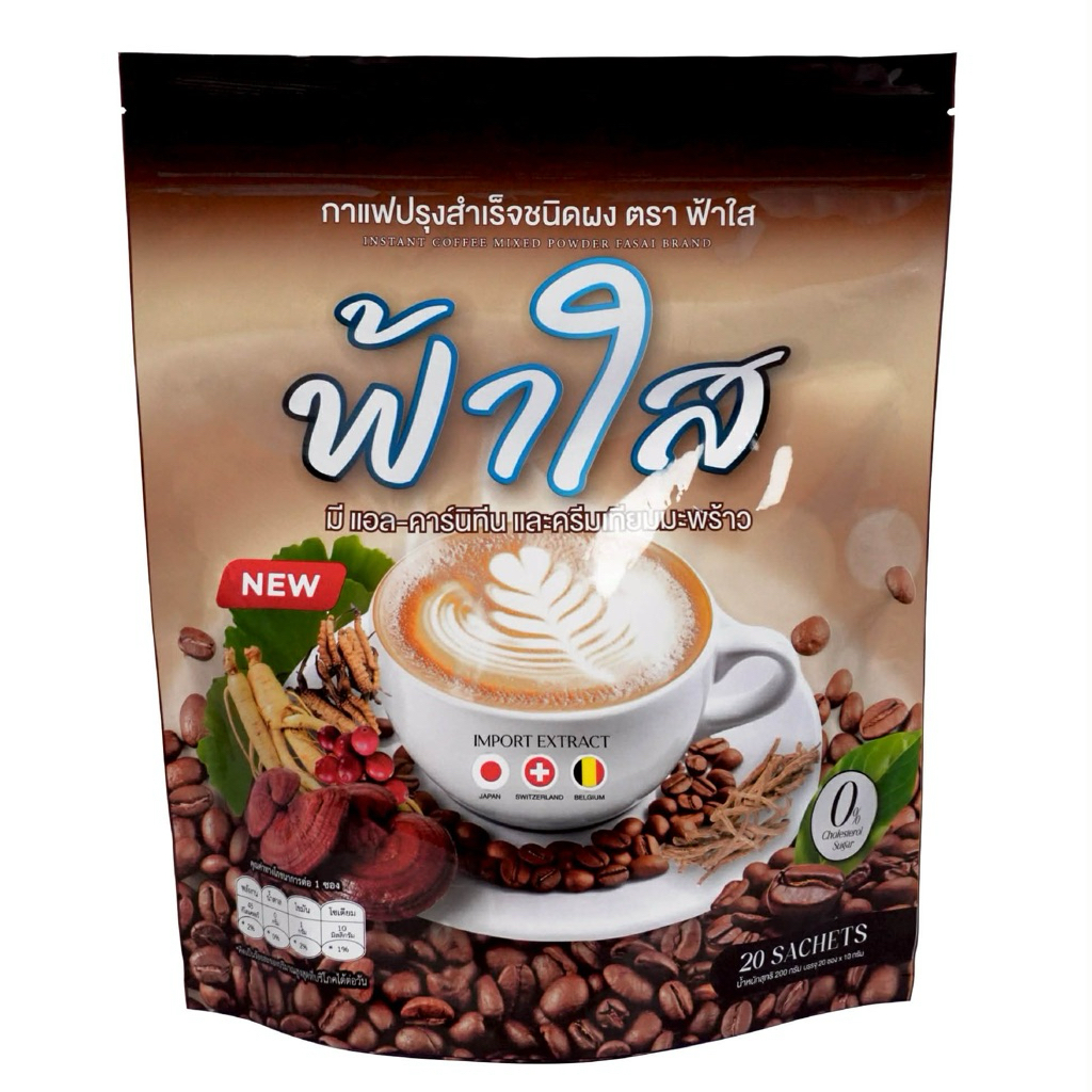 กาแฟฟ้าใส น้ำตาล 0%  ปริมาณ 1 ห่อ 20 ซอง