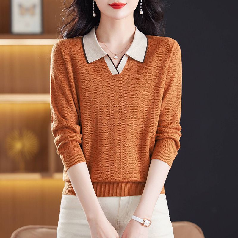 เสื้อสเวตเตอร์ถักแขนยาว คอปก ผ้าหนานิ่ม ใส่สบาย รุ่น41016# ใหม่