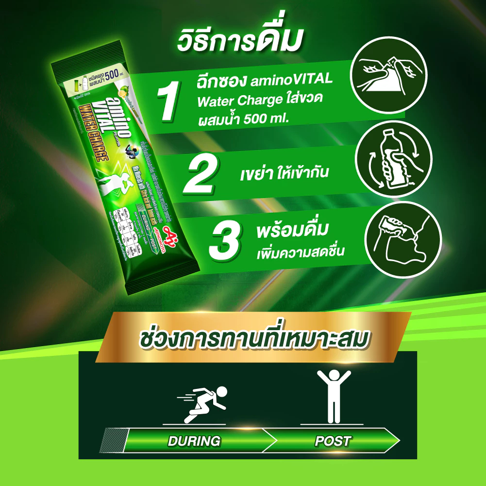 AMINO VITAL Water Charge Apple&Lemon อะมิโนไวทัล วอเตอร์ชาร์จ กลิ่นแอปเปิ้ลเลมอนผสมเกลือแร่ ชนิดผง ขาย1ซอง - รูปที่ 2