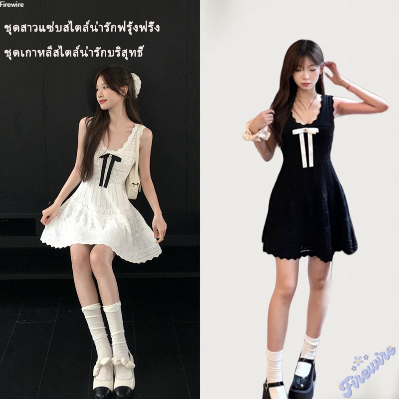 Firewire🔥พร้อมส่ง🔥เดรส เดรส เดรสเกาหลี ละเอียดประณีต เดรสมีโบว์ โอกาสที่เป็นทางการ  สง่างามเรียบง่าย สีดำ-W-N096-1