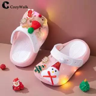 Cozywalk รองเท้าแตะเด็กผู้หญิง ลายคริสต์มาส ⭐ มีไฟ LED นุ่ม เบาสบาย ใส่ง่าย สไตล์น่ารัก