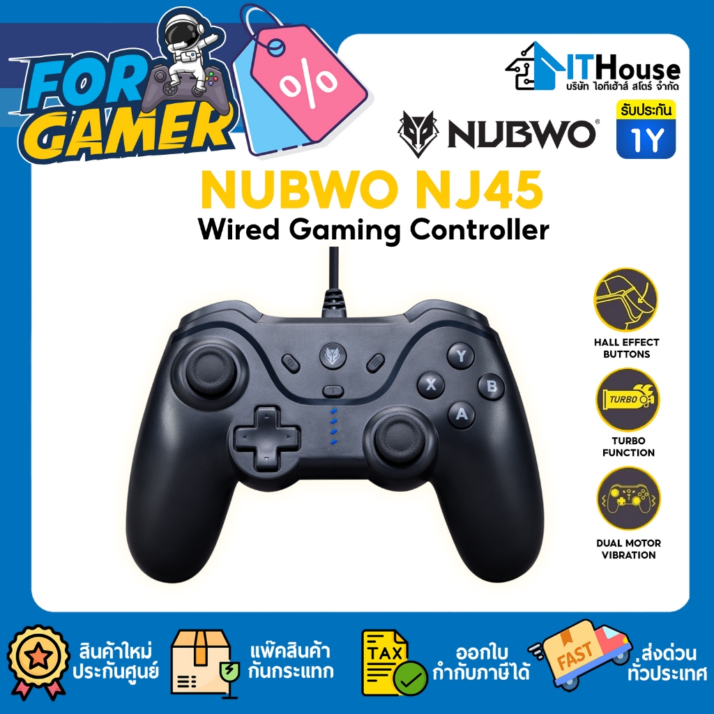 🎮NUBWO NJ45 Hall Effect Controller🎮จอยเกมมิ่ง 1000Hz X-input แม่นยำ ไม่ต้องแปลง! ระบบสั่นคู่ USB สำหรับ PC/PS4/Switch