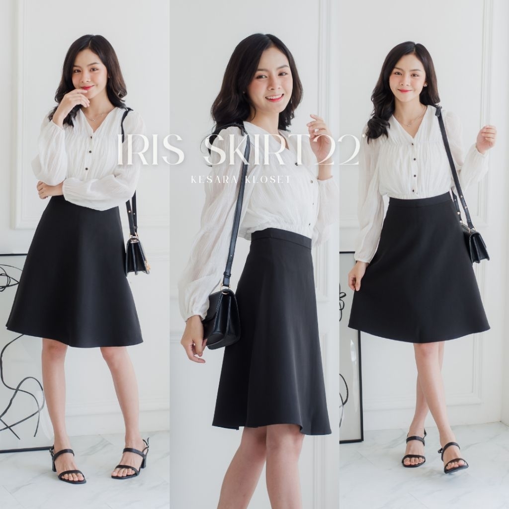กระโปรงทำงานเอวสูง ทรงย้วยมีกระเป๋า ยาว22' Iris Skirt