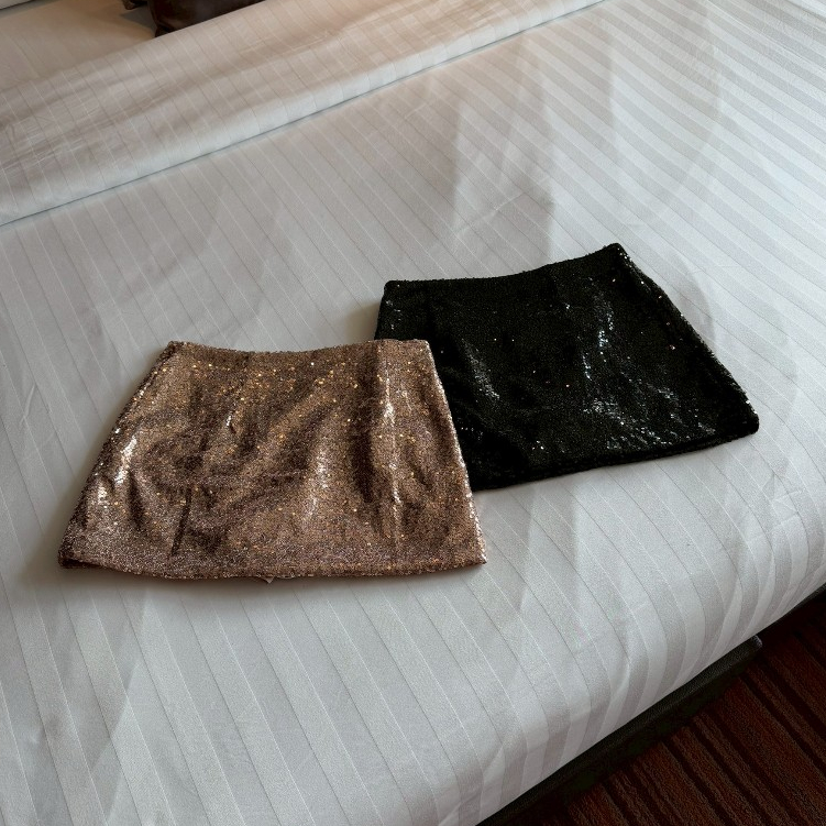 กระโปรงปักเลื่อมทรงเอ Shine skirts ซิปซ่อนข้าง เก็บทรงสวย ใส่ปาร์ตี้กลางคืน