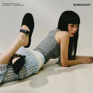 womenager - Jane Original สี Black tweed รองเท้าแตะคัทชูเปิดส้น สวมใส่ง่าย