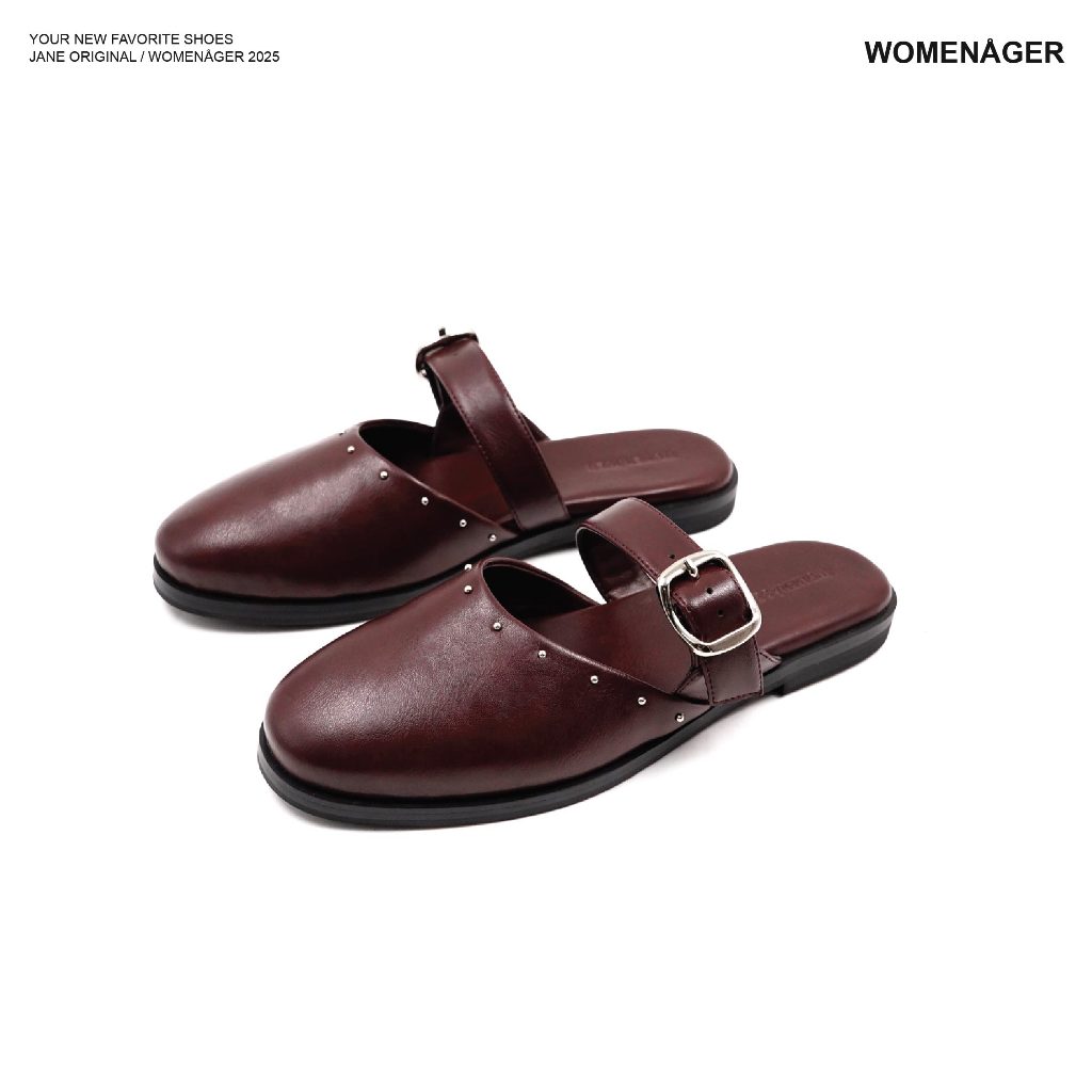 womenager - Jane Original สี Plum with metal studs รองเท้าแตะคัทชูเปิดส้น สวมใส่ง่าย