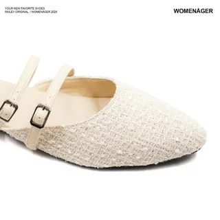 womenager - Railey Original สี Ivory Tweed รองเท้าหัวแหลมเปิดส้น
