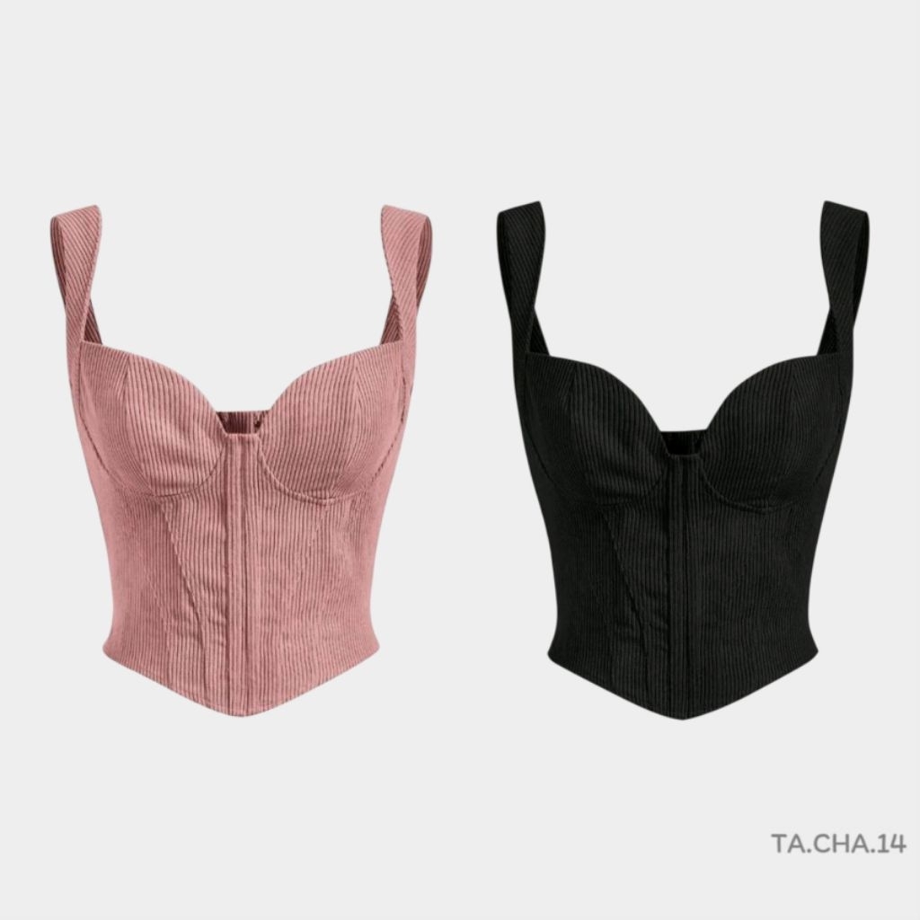 เสื้อสา​ยเดี่ยวครอปสั้น​ คอกว้าง​ เข้ารูป​ มีซิปด้านหลัง​ วินเทจ I พรี​ออเดอร์​