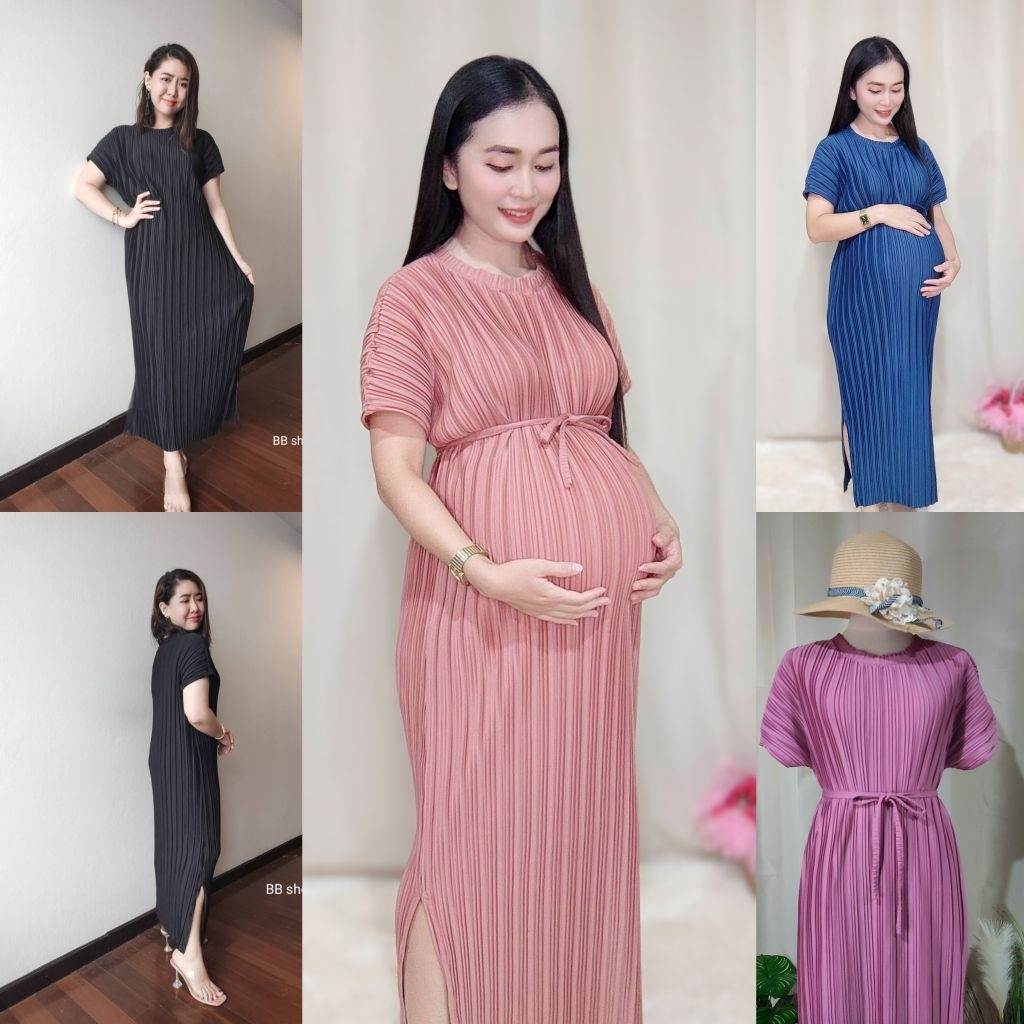✨Maxi Dress Pleat✨เดรสพลีท สาวอวบ พรางหุ่น ใส่ออกงาน ใส่เที่ยว👒 ใส่คลุมท้อง💞 สวยดูดี ผ้านุ่มยืดเยอะ สาวอวบใส่ได้