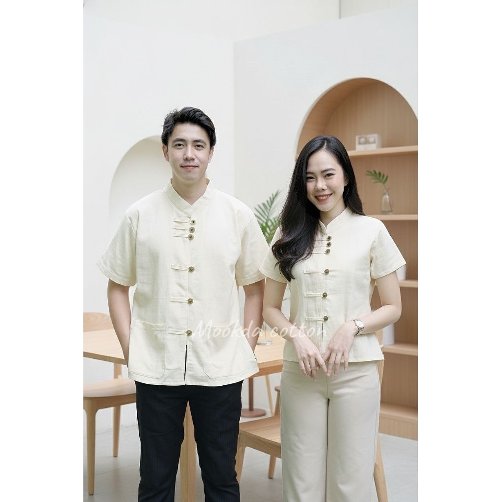 เสื้อผ้าฝ้ายคอจีน ผู้ชาย กระดุมเหรียญ