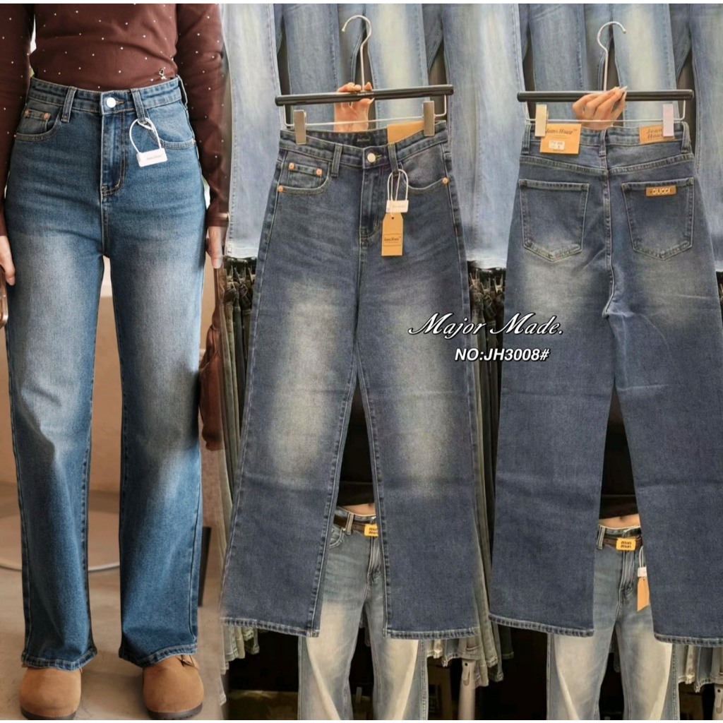 JH3008# กางเกงยีนส์ขากระบอก