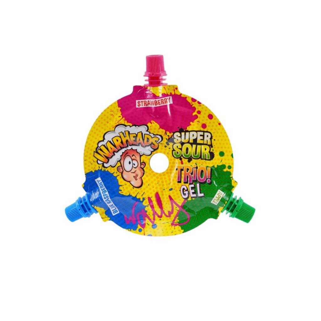วอร์เฮ้ดส์ซูเปอร์ซาวร์ทรีโอเจกลิ่นผลไม้ 51g/อมยิ้มแท่งพัคเกอร์แพ็คซาว WARHEADS Super Sour Trio Gel/P