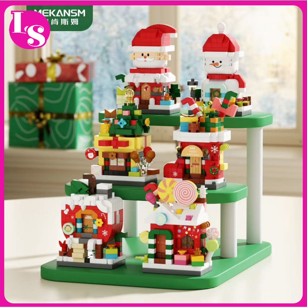 🎅ชุดตัวต่อบ้านต้นไม้สุดน่ารักธีมคริสต์มาส 6 แบบ ตัวต่อเม็ดเล็ก ซานต้า บ้านแอปเปิ้ล  บ้านขนม DIY6cm ของเล่นเด็ก  ของขวัญ