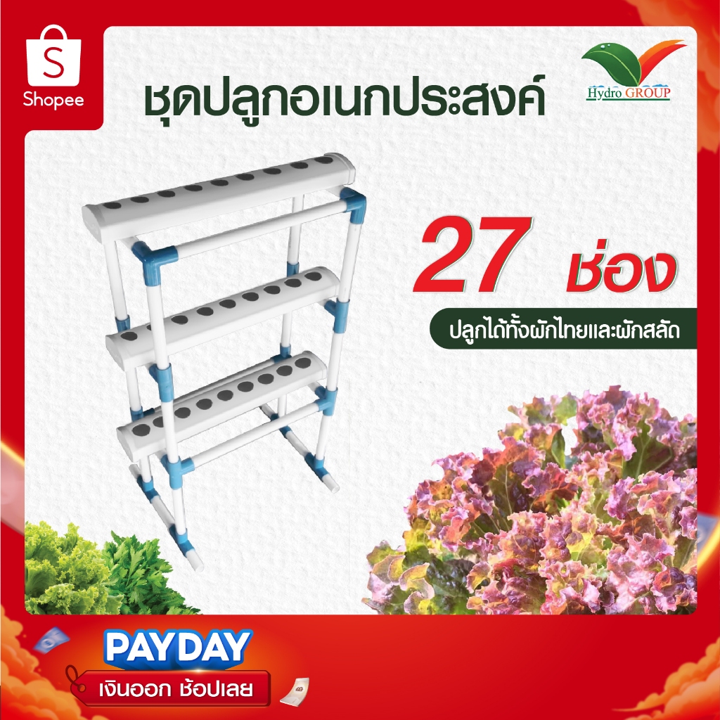 ชุดปลูกไฮโดรโปนิกส์แบบคอนโด ระบบน้ำนิ่ง 27 ช่อง by hydroponicgroup