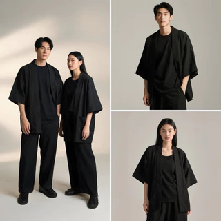 🔥[ Yukata ] - พื้นดำ🔥เสื้อคลุมญี่ปุ่น ไหมอิตาลี ทรงยูกาตะ ฮาโอริ สีพื้น เนื้อผ้าใส่สบาย ใส่ได้ทั้งผู้หญิงและผู้ชาย