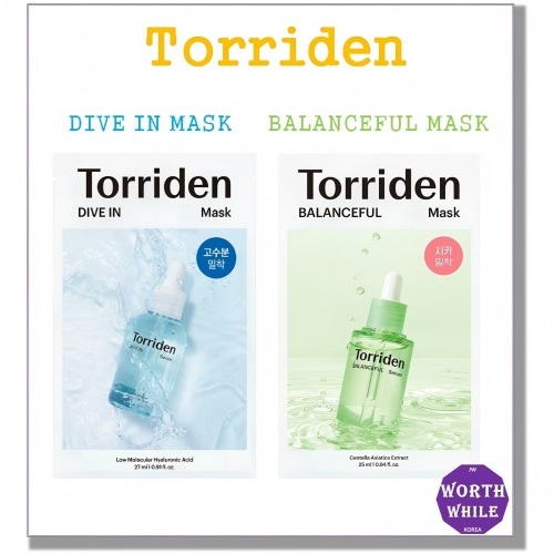 Torriden DIVE Dive-In Low Molecule IN Hyaluronic Acid Mask/Torriden BALANCEFUL Cica Facial Sheet Masks 10 แผ่น Sheet 27m