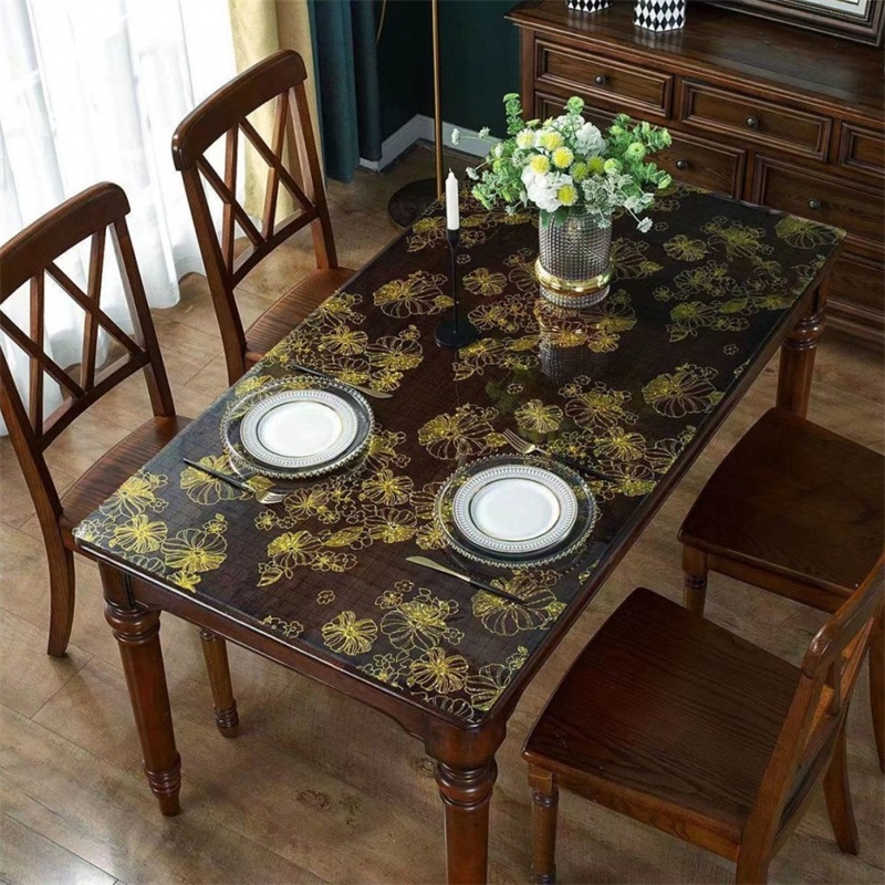 ผ้าปูโต๊ะ PVC ผ้าปูโต๊ะใส สไตล์ยุโรป waterproof กันลื่นกันน้ำมัน ม้วนผ้าปูโต๊ะพลาสติกสำหรับโต๊ะแก้ว ทนความร้อนสูง - รูปที่ 7