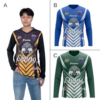 เสื้อกีฬา คอวี แขนยาว ไซส์S-3XLพิมพ์ลายช้าง ผ้าไมโครสปอร์ต ร…