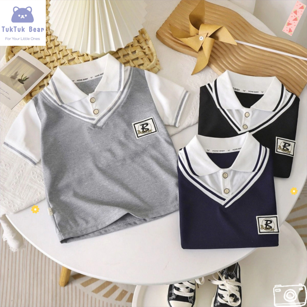 เสื้อดำ เสื้อโปรโล เด็ก เวอร์ชั่นเกาหลี ระบายอากาศ ใส่สบาย