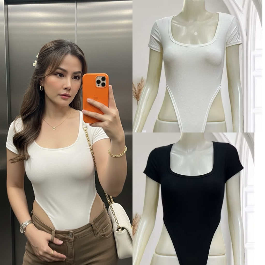 Sns401🧵บอดี้สูท🧵สุดเซ็กซี่🧵คอยูแขนสั้น🧵ผ้าเรย่อน