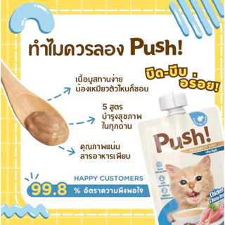 Push ( แบบ 10 ซอง) อาหารเปียกแมว เนื้อมูส Complete & Balanced มี Vitamin เนื้อมูสนุ่ม ซองแบบบีบ ทานง่าย ขนาด 100 กรัม