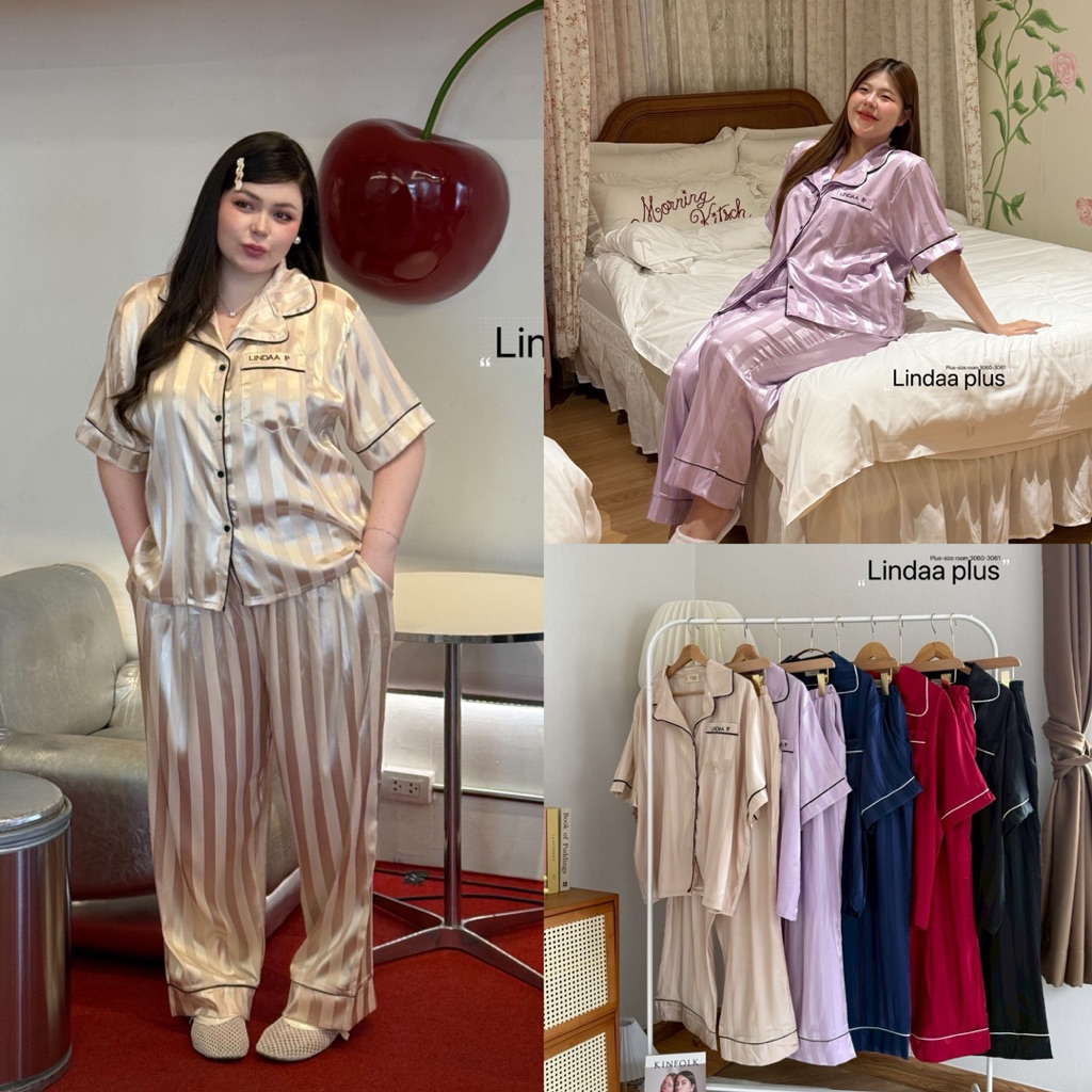 (LD) ชุดนอนผ้าซาติน สั้น-ยาว ผ้าใส่สบาย ดีไซน์ดูลูกคุณ (อก56“) สาวๆควรมีติดตู้ เสื้อผ้าสาวอวบอ้วน พลัสไซส์ ไซส์ใหญ่