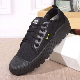 Luckkyshoes ไทยสต็อกพร้อมส่ง! รองเท้าผ้าใบสองสี พื้นยางกันลื่น ปลายกันกระแทก หลายไซส์ครบ มี 2 สี