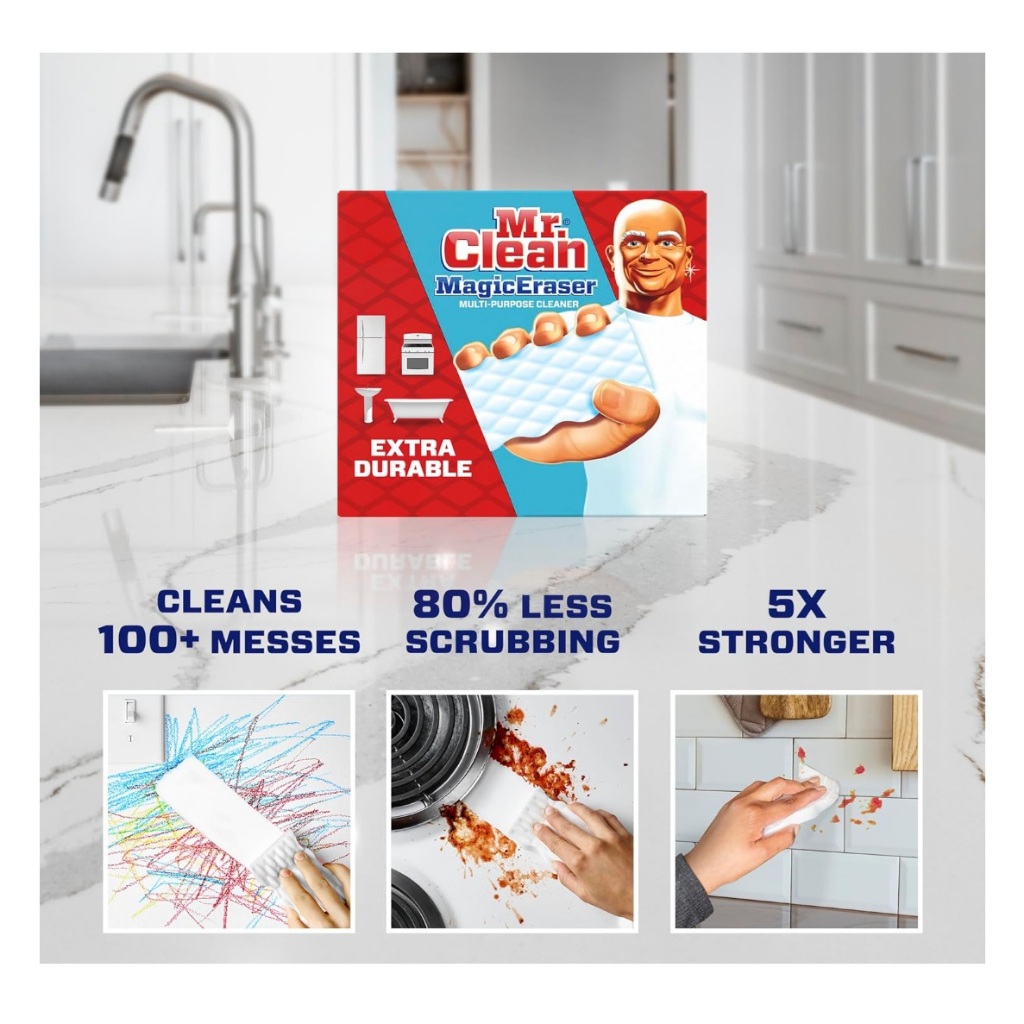 Mr. Clean Magic Eraser, Extra Durable, Multi Purpose Cleaning Pad, Shoe, Bathroom, Shower, Kitchen, Car Window, 10 count ราคา ถูกที่สุด ดีลบีเคเค แกลเลอรีภาพที่ 2