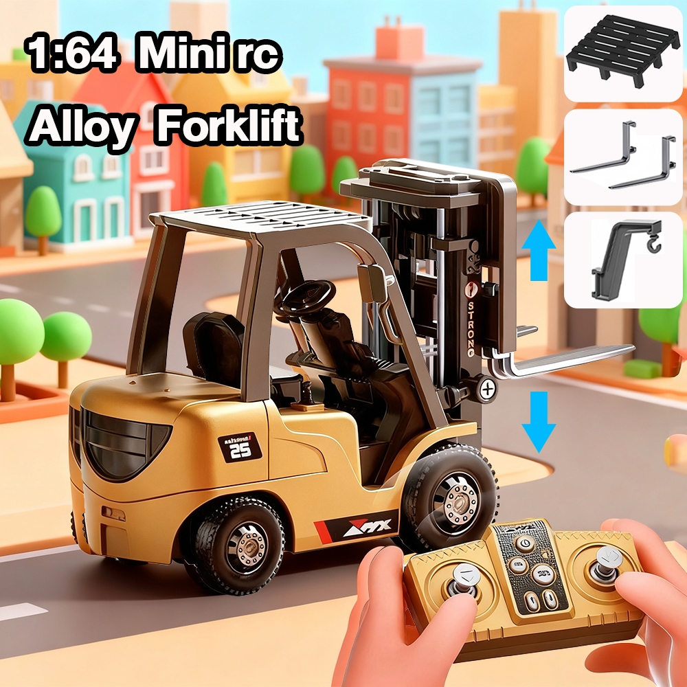 1:64 MINI RC Alloy Forklift ​​รถยกไฟฟ้า รีโมทคอนโทรล​ มินิโลหะผสม ของเล่น รุ่นรถยนต์ ของขวัญของเล่นเ