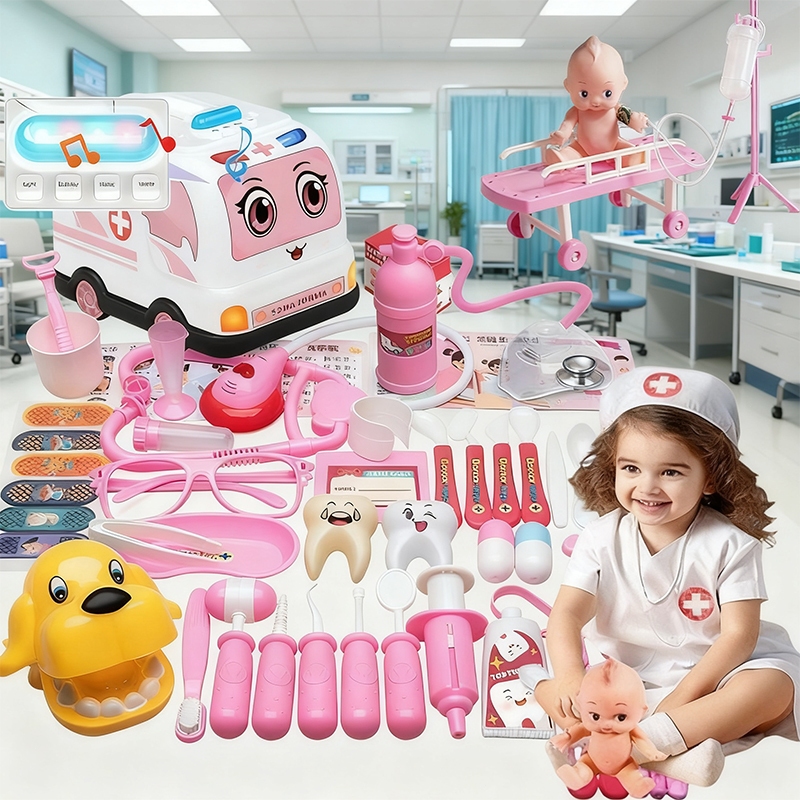 รถพยาบาลของเล่นเด็ก ชุดหมอเด็ก ชุดหมอฟัน มีไฟ มีเสียง ของเล่นเด็กพัฒนาการ Doctor Set Toys