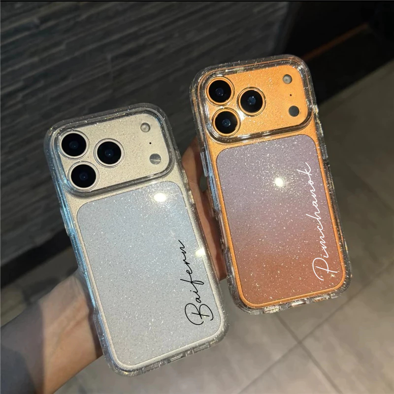 เคสไอโฟนกลิตเตอร์ [สกรีนชื่อ] เคสกากเพชร iPhone 17/16/15/14/13/12/11/X/8/7/SE เคสไฮบริดจ์ขอบนิ่ม หลังแข็ง มีกากเพชร