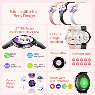 Huafit V2 SmartWatch ผู้หญิง ทันสมัย วอลเปเปอร์ปรับแต่งได้ บางเบา เช็กสุขภาพ โทรบลูทูธ waterproof นาฬิกาข้อมือผู้หญิง
