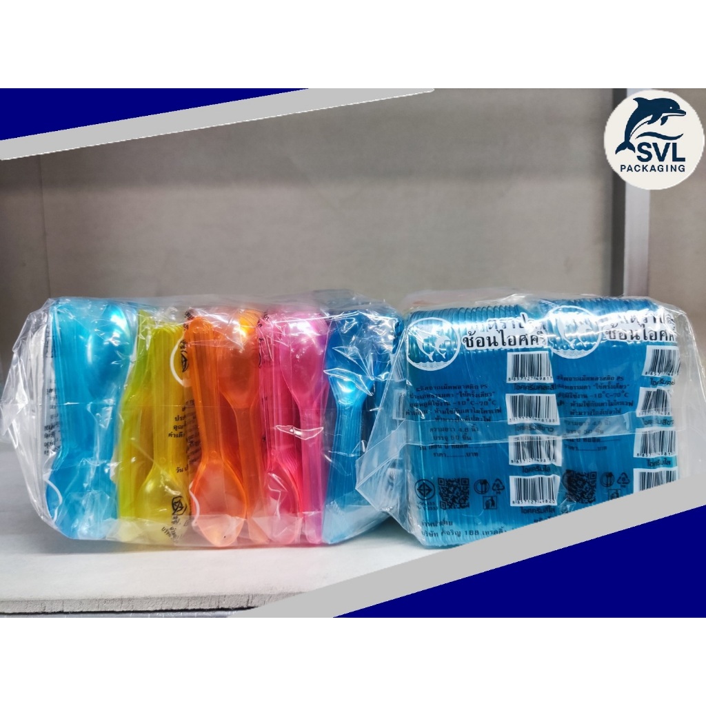 ช้อนไอศครีม ช้อนไอติม (500ชิ้น) แพ็คละ50ชิ้น ช้อนรีน่า มีแบบขาว ใส คละสี