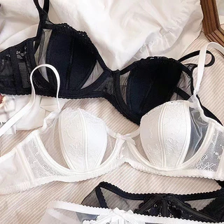 Bmme👙ชุดชั้นในสไตล์เซ็กซี่ ดีไซน์เสริมโครงเหล็ก ฟองน้ำบาง ผ้าซีทรูแต่งลูกไม้ ออกแบบไร้ขอบ ไม่ม้วนขอบ ผ้านุ่มลื่น