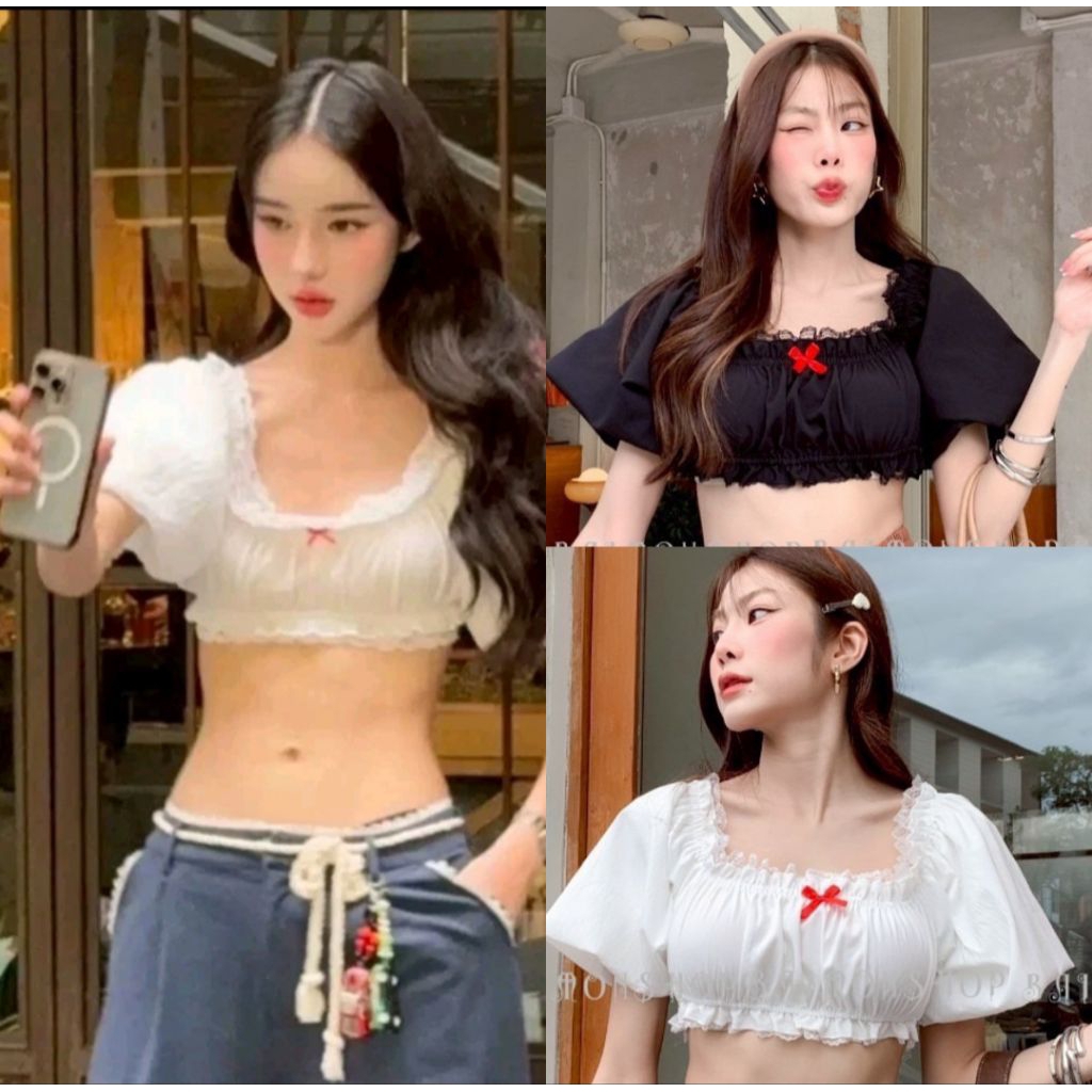 เสื้อครอปแขนบอลลูนทรงสวยน่ารักเวอร์
