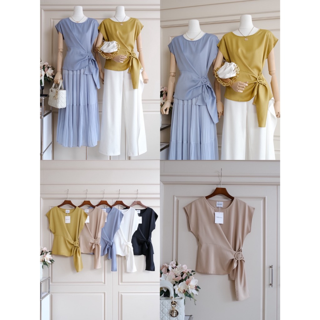 •PRISANA• PSN 34302 เสื้อไหล่ล้ำ พลางต้นแขนดีมาก ผ้าเครปซิลค์ซาตินเนื้อกึ่งด้านกึ่งเงาา