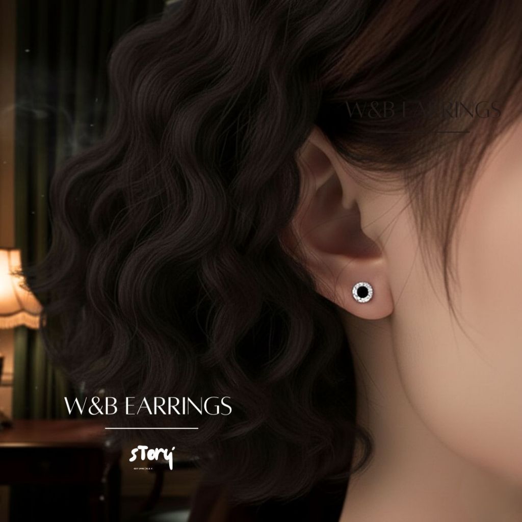STORY ต่างหูเพชร W&B Earring ตุ้มหูเพชร ต่างหูแฟชั่น ตุ้มหูเงินแท้ ต่างหูแฟชั่น ต่างหูพลอย วาเลนไทน์