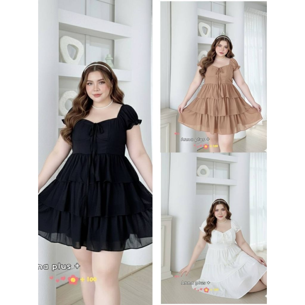 ส่งด่วน‼️ชุดเดรสสาวอวบ  บิ๊กไซส ผ้าชีฟองเนิ้อทราย
