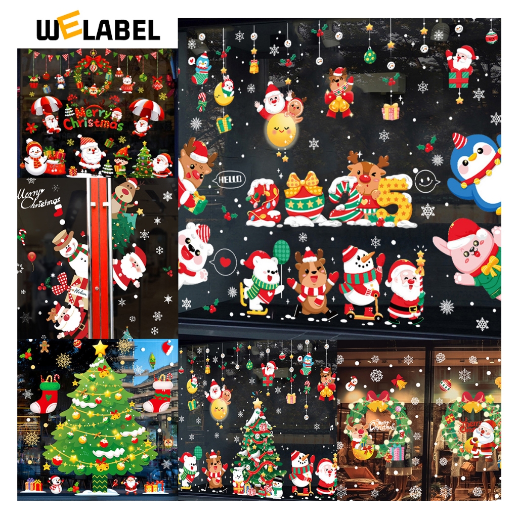 🎅สติกเกอร์คริสต์มาส พร้อมส่งจากกทม สติกเกอร์สูญญากาศลายคริสต์มาส สติ๊กเกอร์ กันน้ำ มีกาวในตัว ติดตกแต่งกระจกหน้าต่าง
