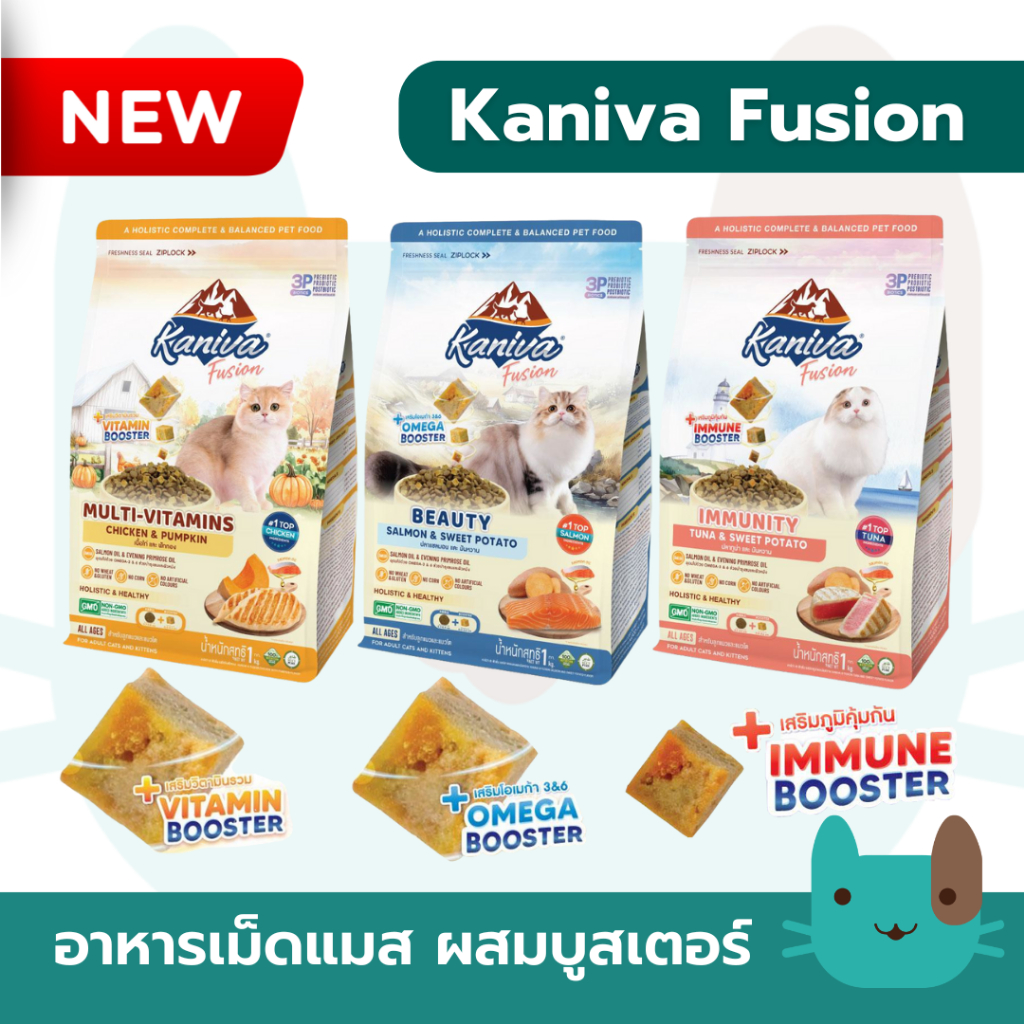 (ใหม่) Kaniva Fusion อาหารแมว คานิว่าฟิวชั่น Multi-Vitamins booster วิตามินรวม & 3P biotics