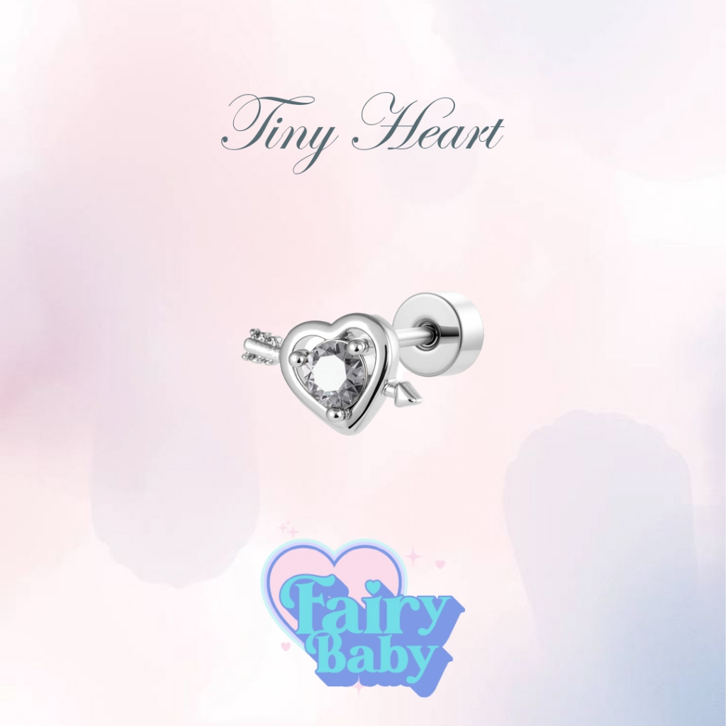 Fairybaby จิว Tiny Heart ( 1 ชิ้น ) แป้นแบน จิวตุ้มหู รูปหัวใจ ประกาย สีขาว เล่นแสง 0.8 ยาว 6mm (J3-152)