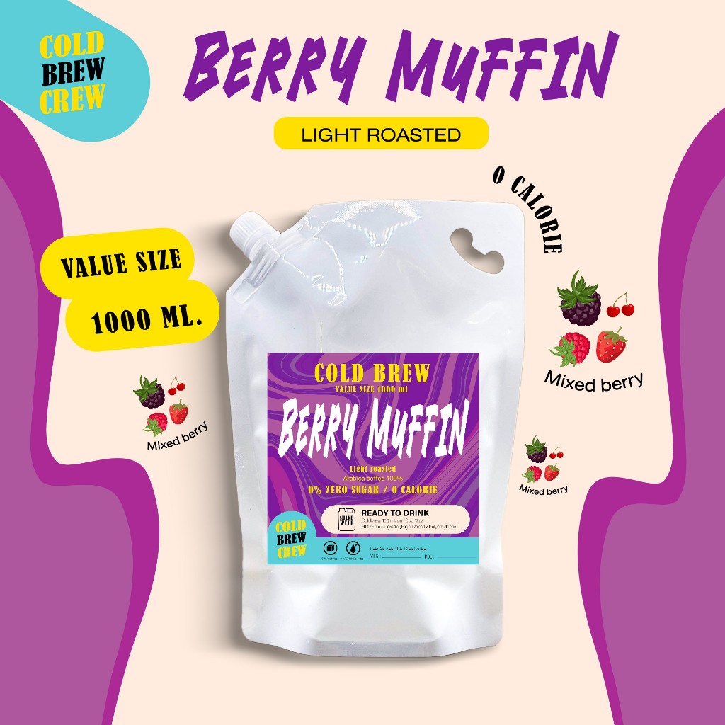 กาแฟ Cold brew Berry Muffin รสผลไม้โทนเบอรี่ สดชื่น ดื่มง่ายไม่ต้องผสม กาแฟสกัดเย็น ขนาด1000ml