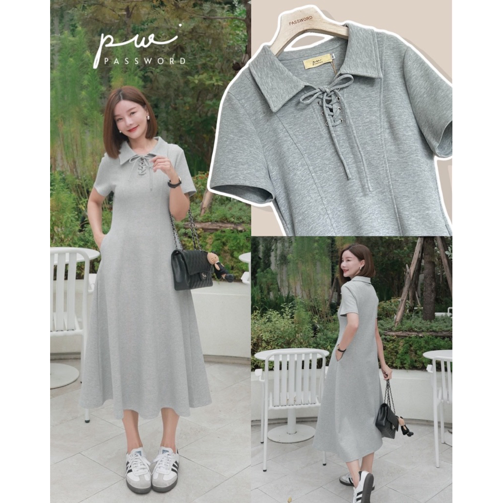 Password 6292 • เดรสคอปก ผ้ายืดอย่างดี ผ้านุ่มๆ ไม่หนามาก