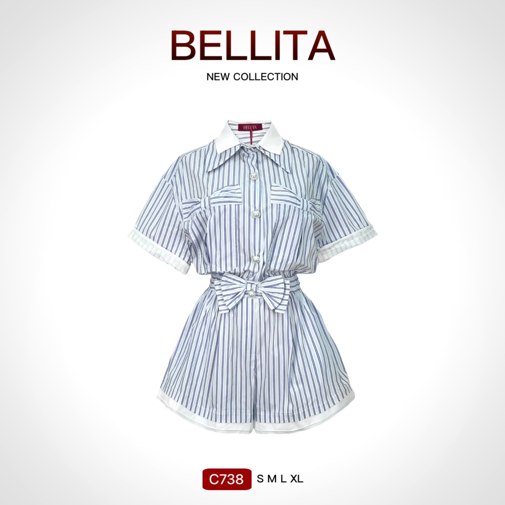 C738/C744 BELLITA จั๊มขาสั้น แต่งเพชรทั้งตัว ชุดผู้หญิงน่ารัก ชุดเที่ยว พร้อมส่ง