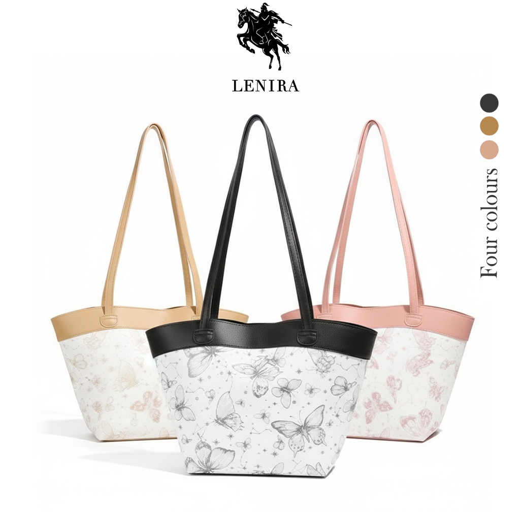 ส่งด่วน Lenira (B2128) กระเป๋าสะพายไหล่หนีงพียูลายผีเสื้อ
