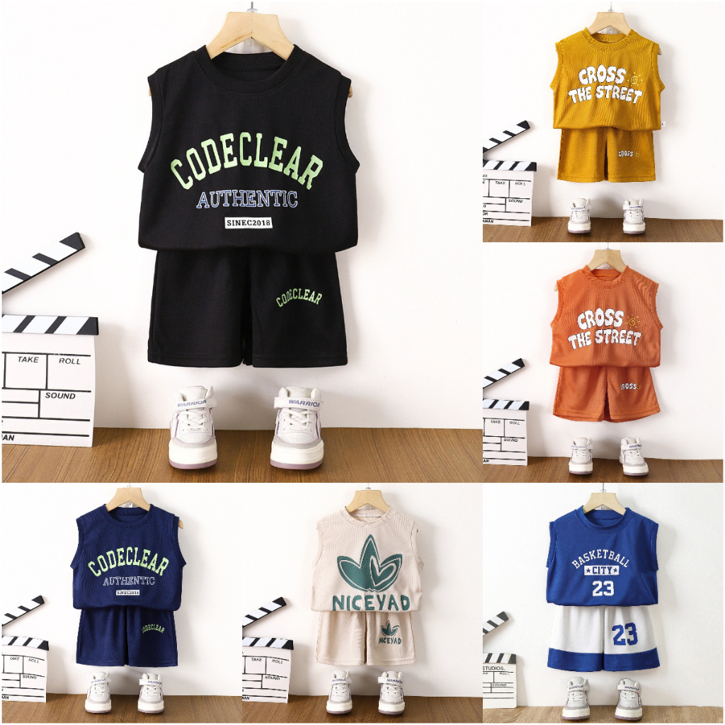 สินค้าใหม่ประจำฤดูร้อน เสื้อแขนกุดเด็ก ชุดกีฬาเด็ก เซทเสือ+กางเกงขาสัน ใส่สบายๆ เหมาะสำหรับ2-8ปี 【DA-Q】