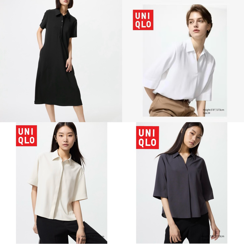 ส่งต่อ Uniqlo เสื้อเบลาส์ เสื้อทำงานสีขาว เสื้อเชิ้ตสีขาว เสื้อเชิ้ตสีดำ
