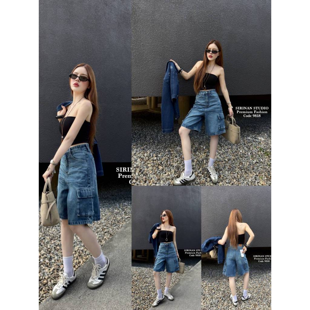 【SIRINAN STUDIO】 SRN 9818  "JEANS"กางเกงยีนส์ 4 ส่วน: ผลิตภัณฑ์นี้เป็นกางเกงยีนส์ 4 ส่วน ที่มีการออก