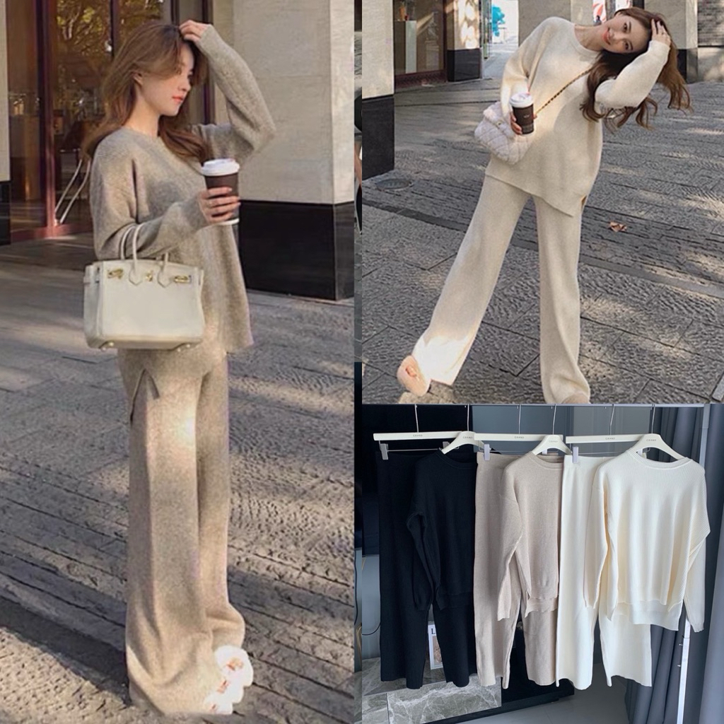Mis แอร์พอร์ตเซ็ต เซ็ตไหมพรม เสื้อแขนยาวกางเกงขายาว เนื้อผ้าร่องใส่สบายใส่เที่ยว ใส่ขึ้นเครื่องคือดีย์ไปอีก